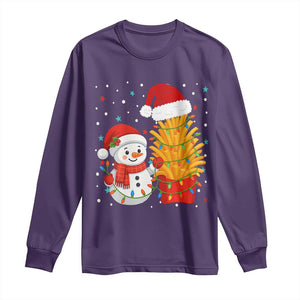 Funny Snowman Decorating French Fries Long Sleeve Shirt Christmas Gift TS12 Purple Print Your Wear