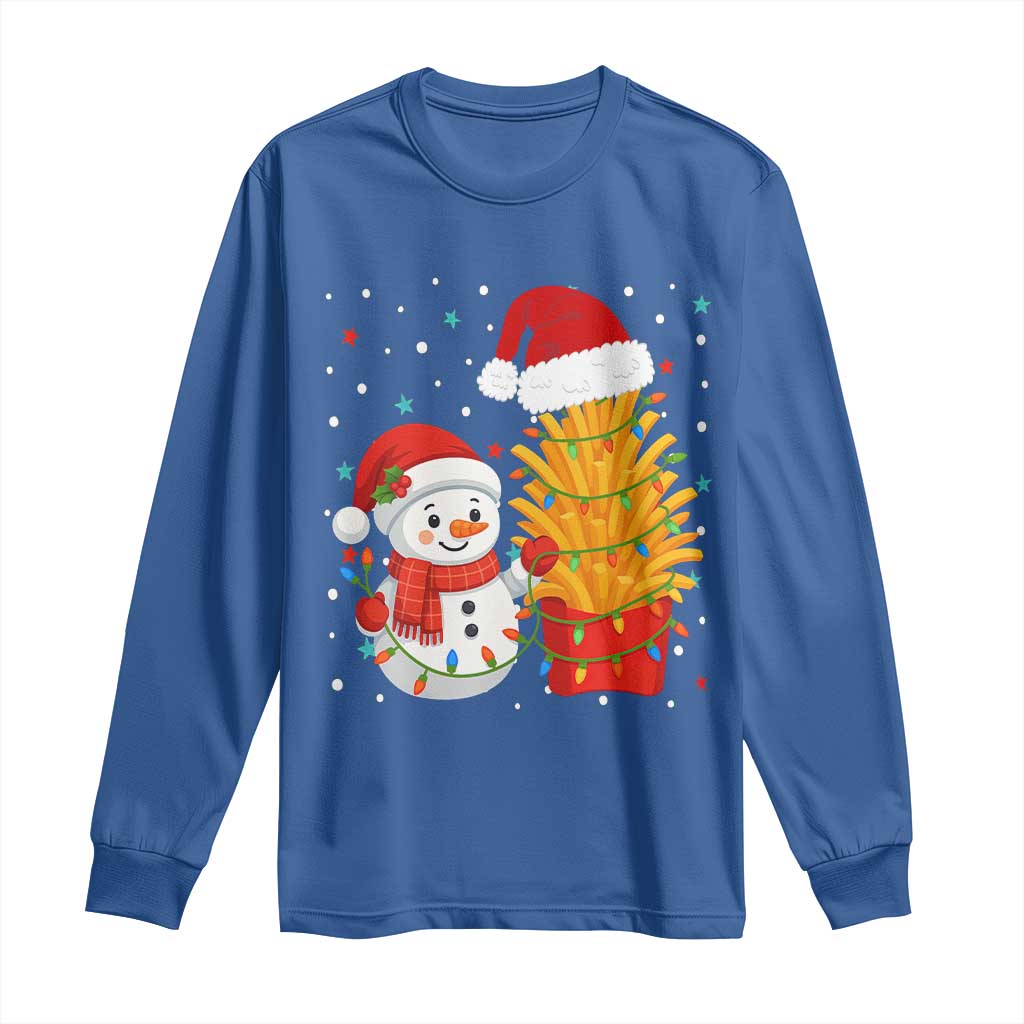 Funny Snowman Decorating French Fries Long Sleeve Shirt Christmas Gift TS12 Royal Blue Print Your Wear
