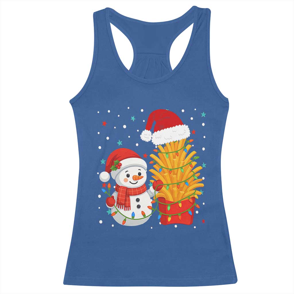 Funny Snowman Decorating French Fries Racerback Tank Top Christmas Gift TS12 Royal Blue Print Your Wear