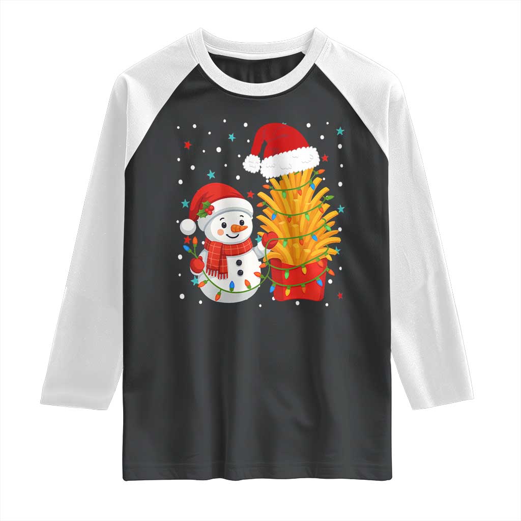 Funny Snowman Decorating French Fries Raglan Shirt Christmas Gift TS12 Black White Print Your Wear