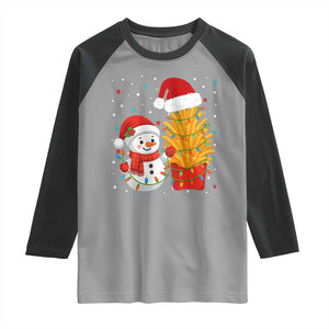Funny Snowman Decorating French Fries Raglan Shirt Christmas Gift TS12 Sport Gray Black Print Your Wear