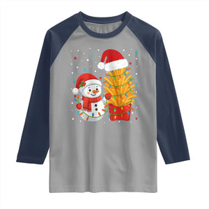 Funny Snowman Decorating French Fries Raglan Shirt Christmas Gift TS12 Sport Gray Navy Print Your Wear