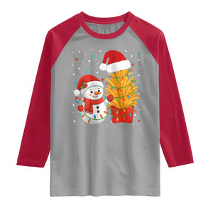Funny Snowman Decorating French Fries Raglan Shirt Christmas Gift TS12 Sport Gray Red Print Your Wear