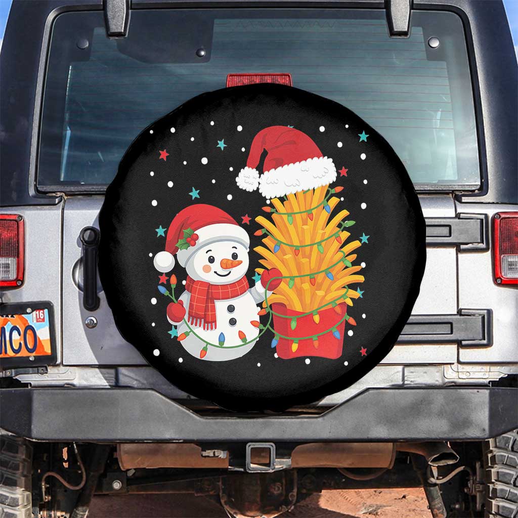 Funny Snowman Decorating French Fries Spare Tire Cover Christmas Gift TS12 No hole Black Print Your Wear