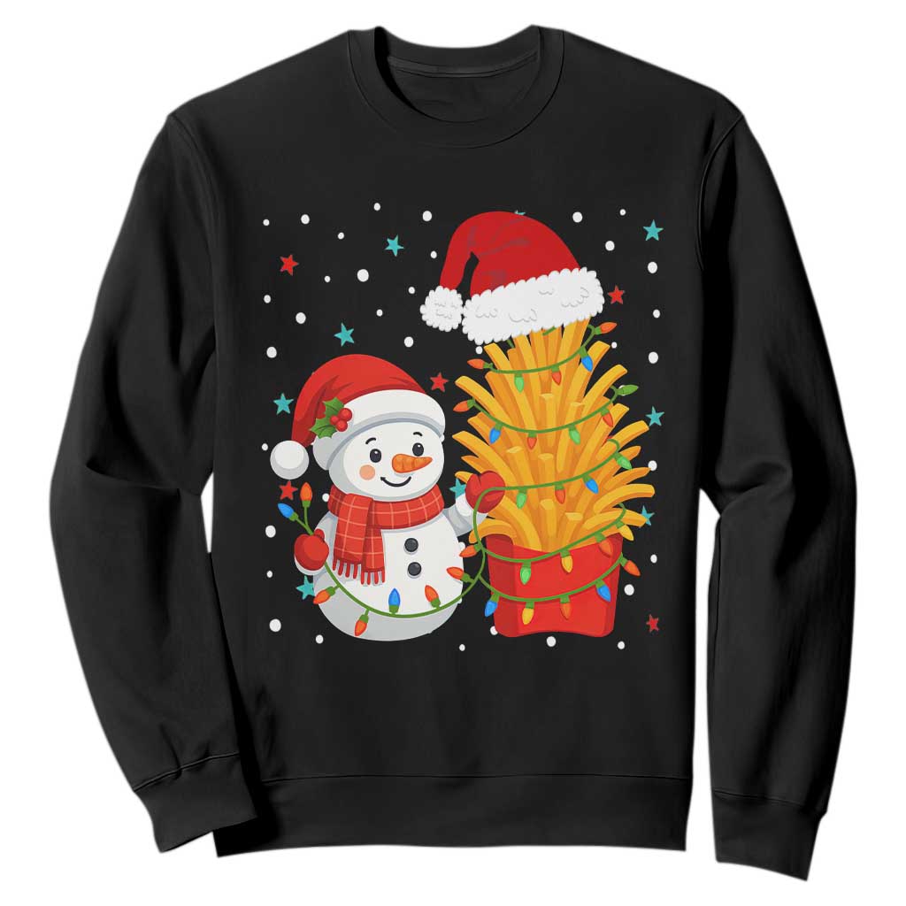 Funny Snowman Decorating French Fries Sweatshirt Christmas Gift TS12 Black Print Your Wear