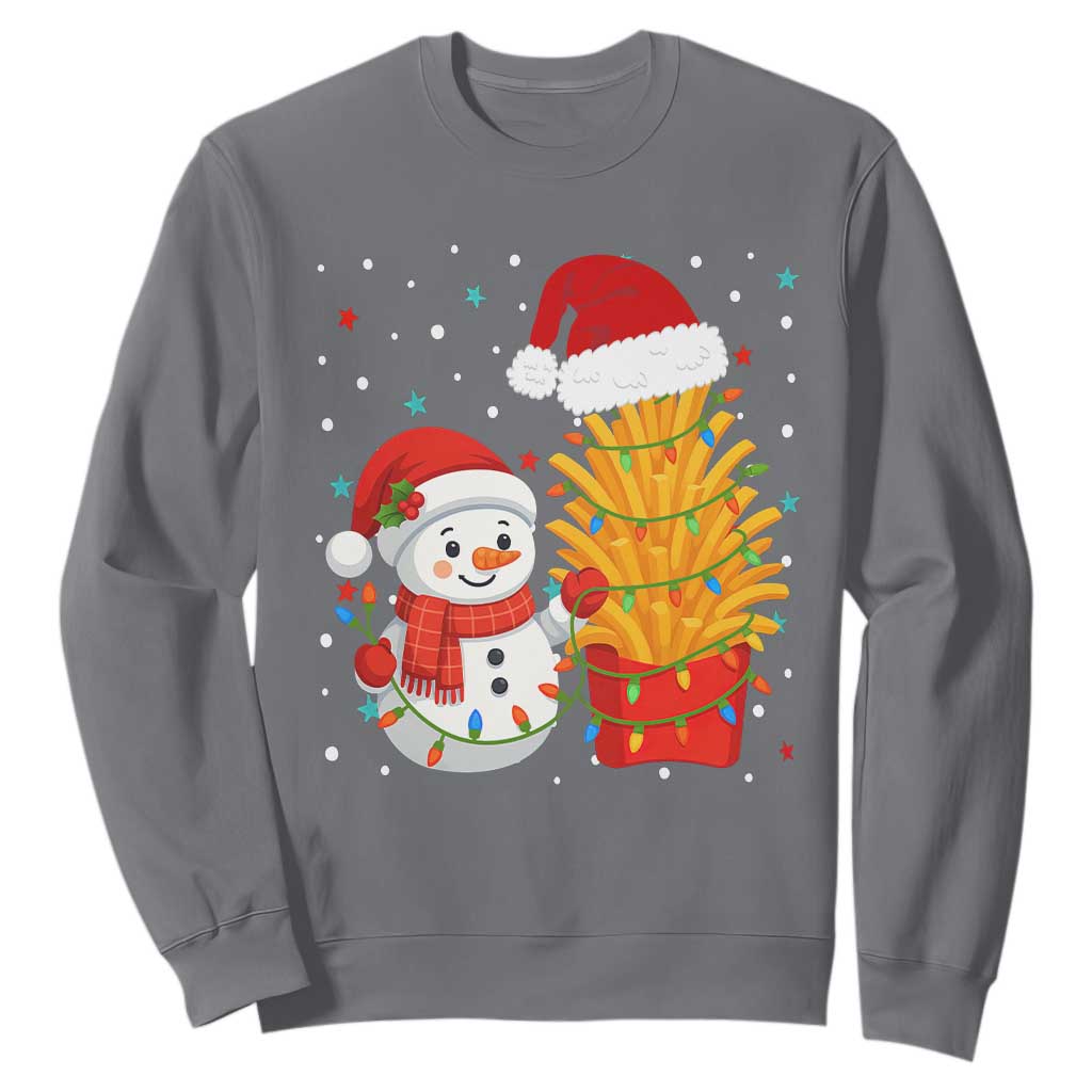 Funny Snowman Decorating French Fries Sweatshirt Christmas Gift TS12 Charcoal Print Your Wear