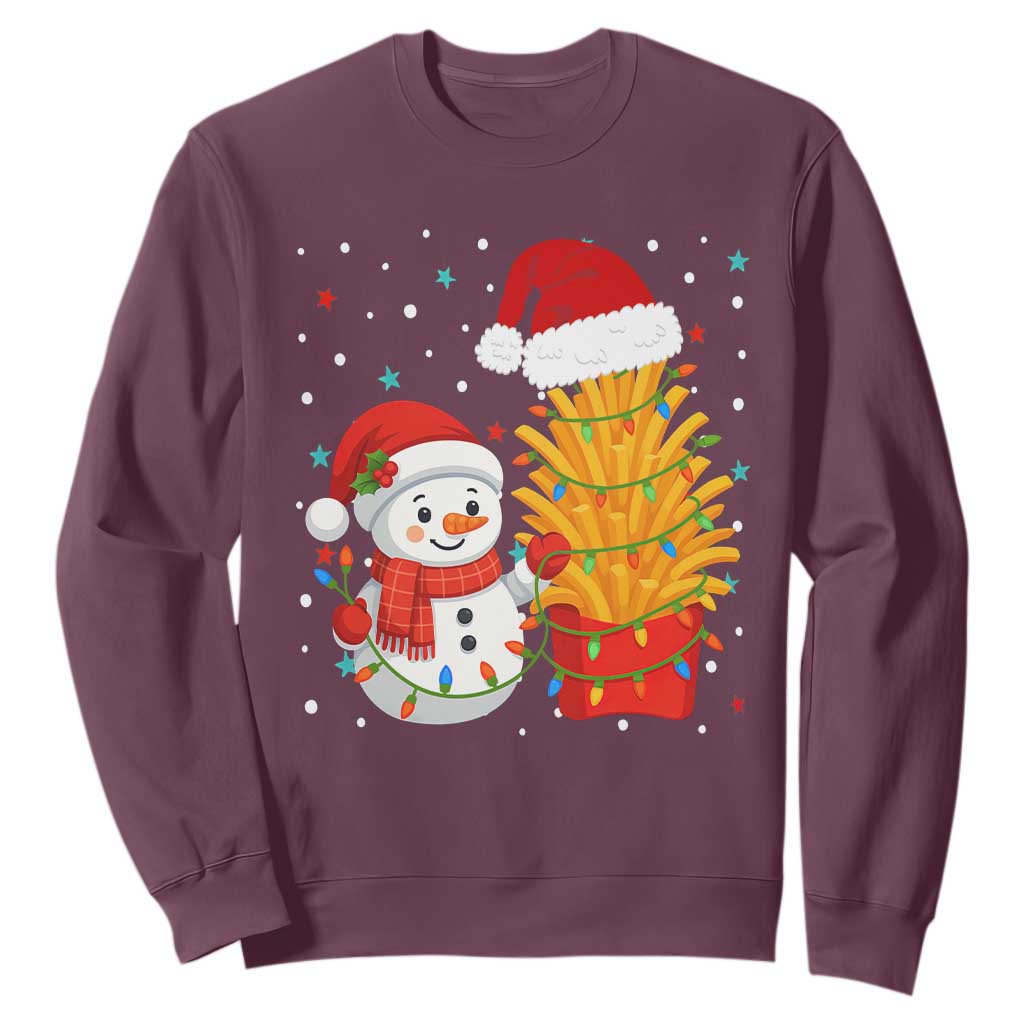 Funny Snowman Decorating French Fries Sweatshirt Christmas Gift TS12 Maroon Print Your Wear