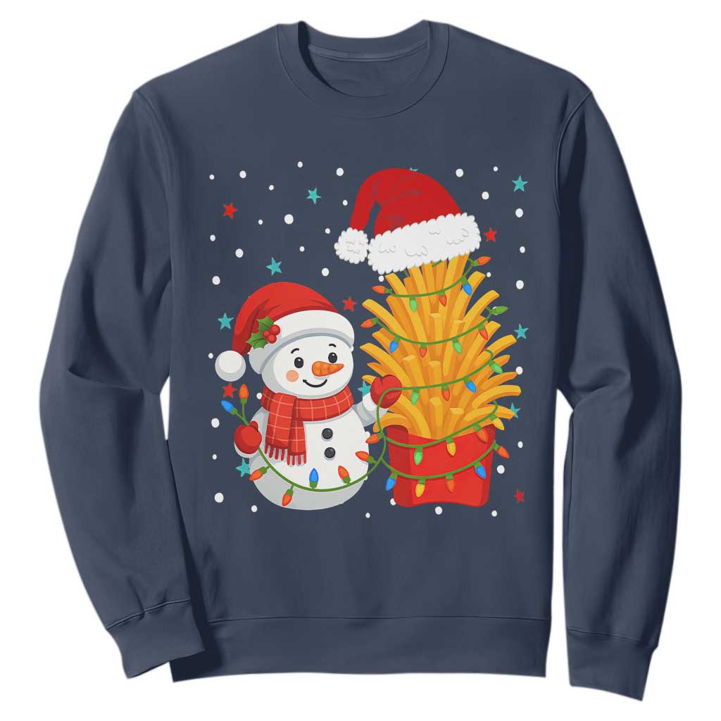 Funny Snowman Decorating French Fries Sweatshirt Christmas Gift TS12 Navy Print Your Wear