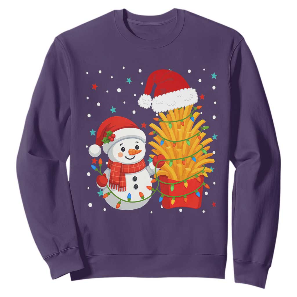 Funny Snowman Decorating French Fries Sweatshirt Christmas Gift TS12 Purple Print Your Wear