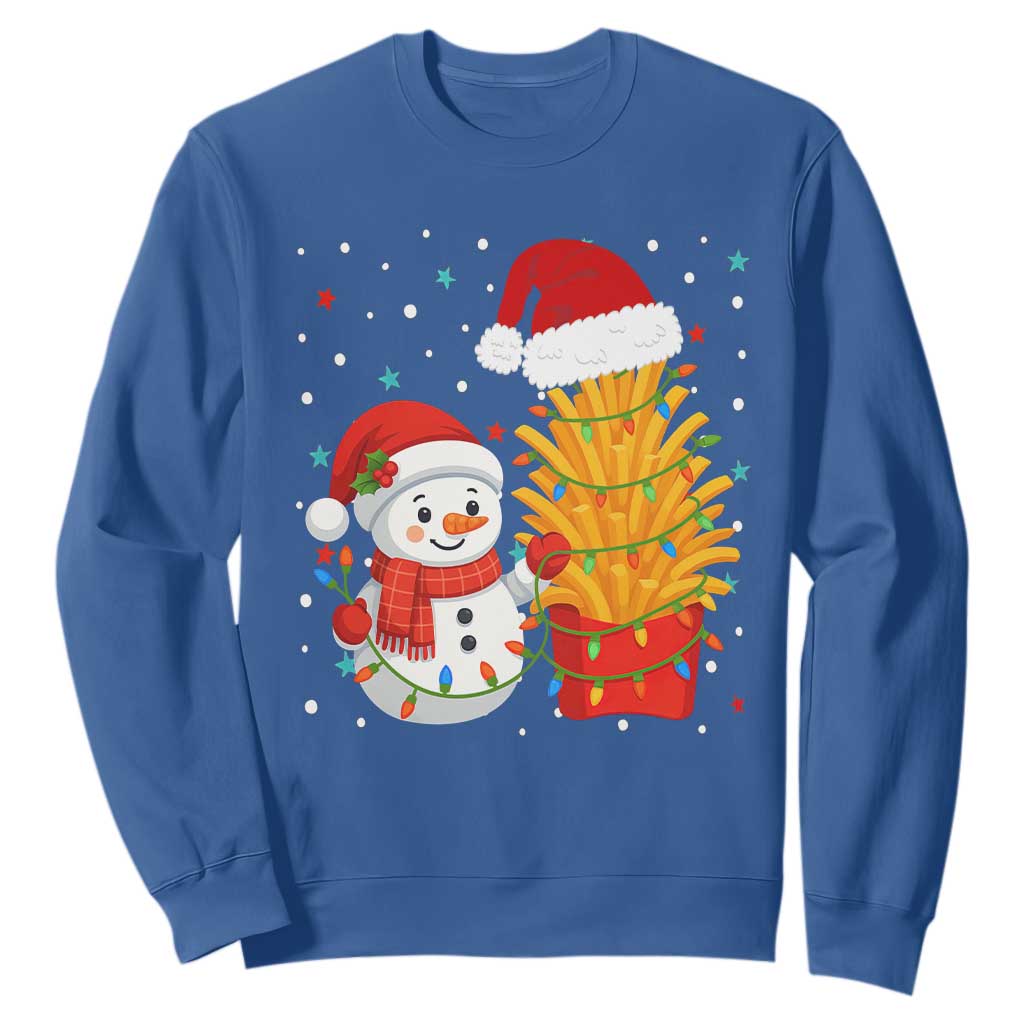 Funny Snowman Decorating French Fries Sweatshirt Christmas Gift TS12 Royal Blue Print Your Wear