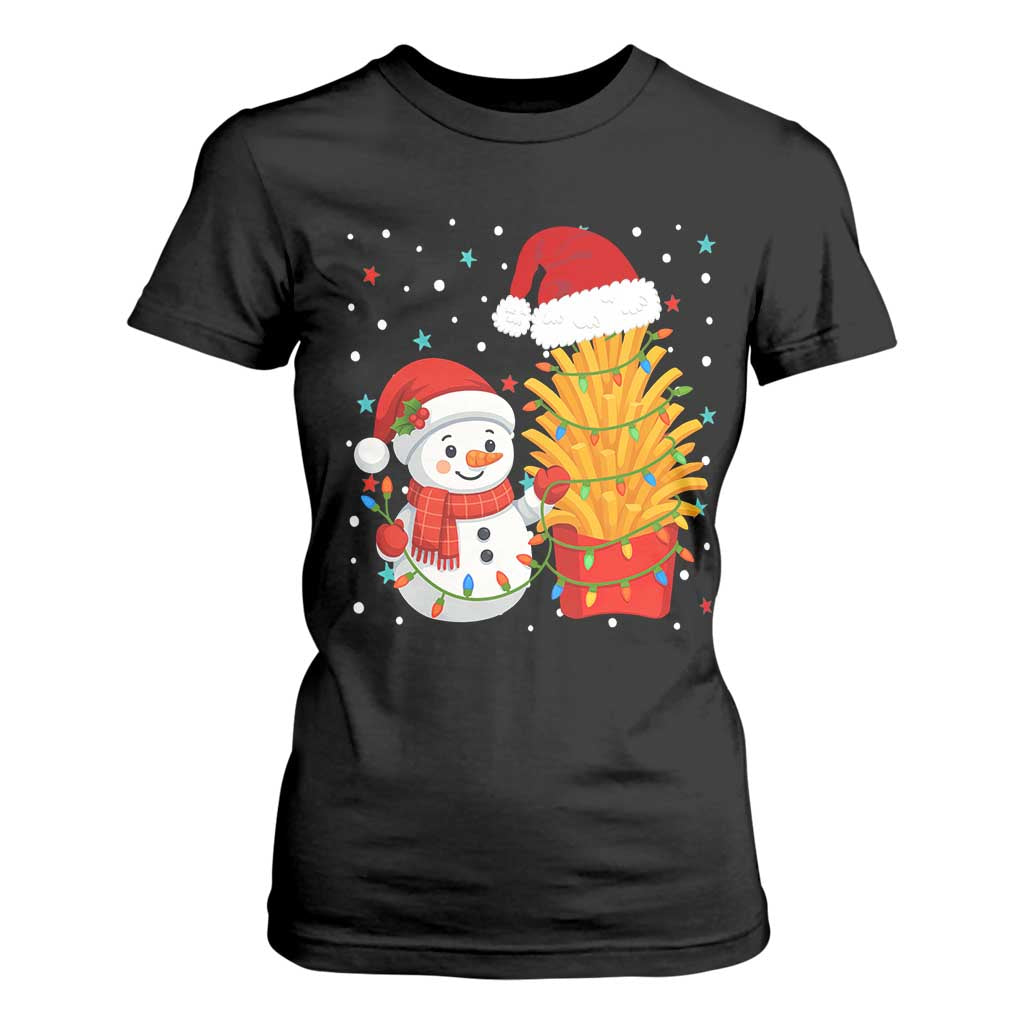 Funny Snowman Decorating French Fries T Shirt For Women Christmas Gift TS12 Black Print Your Wear