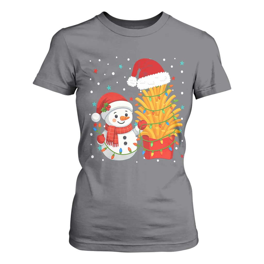 Funny Snowman Decorating French Fries T Shirt For Women Christmas Gift TS12 Charcoal Print Your Wear