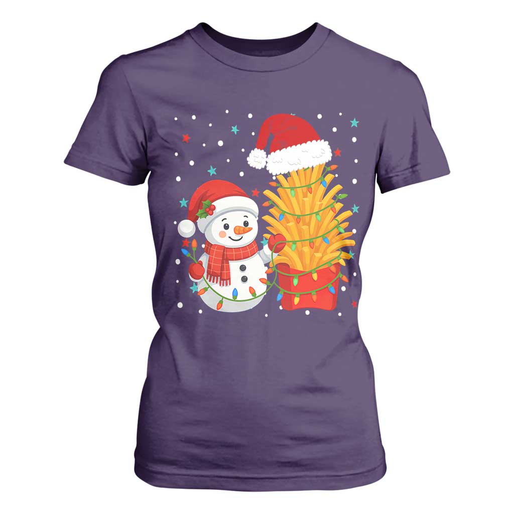 Funny Snowman Decorating French Fries T Shirt For Women Christmas Gift TS12 Purple Print Your Wear