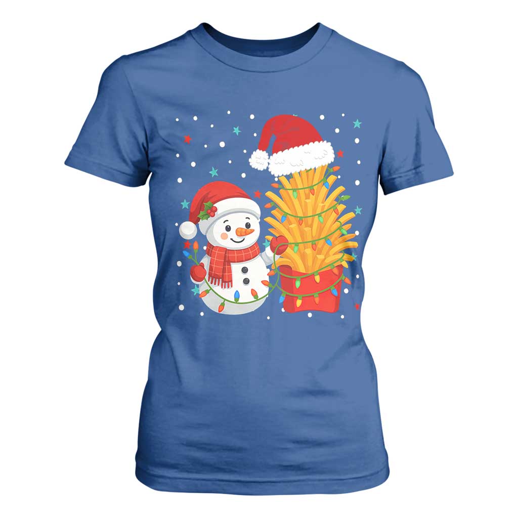 Funny Snowman Decorating French Fries T Shirt For Women Christmas Gift TS12 Royal Blue Print Your Wear