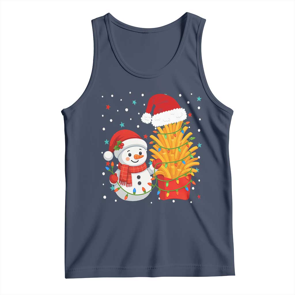 Funny Snowman Decorating French Fries Tank Top Christmas Gift TS12 Navy Print Your Wear