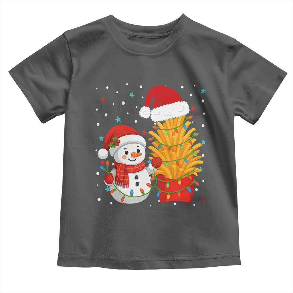 Funny Snowman Decorating French Fries Toddler T Shirt Christmas Gift TS12 Dark Heather Print Your Wear