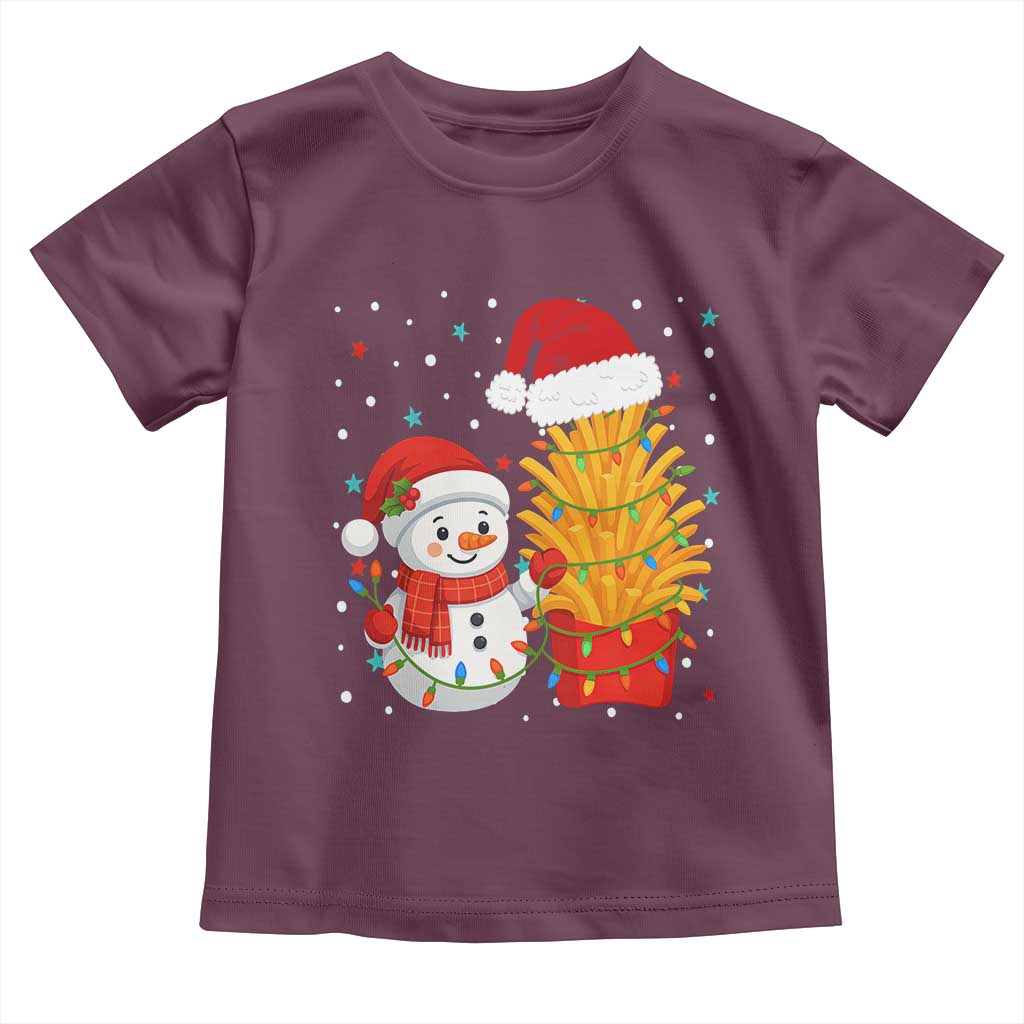 Funny Snowman Decorating French Fries Toddler T Shirt Christmas Gift TS12 Maroon Print Your Wear