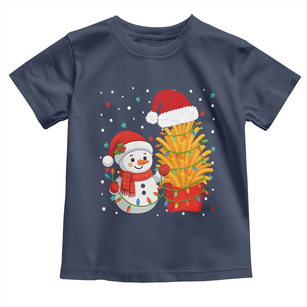 Funny Snowman Decorating French Fries Toddler T Shirt Christmas Gift TS12 Navy Print Your Wear