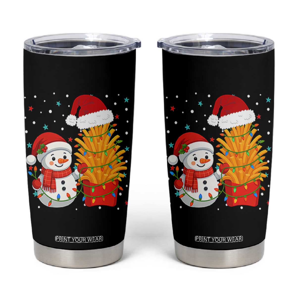 Funny Snowman Decorating French Fries Tumbler Cup Christmas Gift TS12 Black Print Your Wear