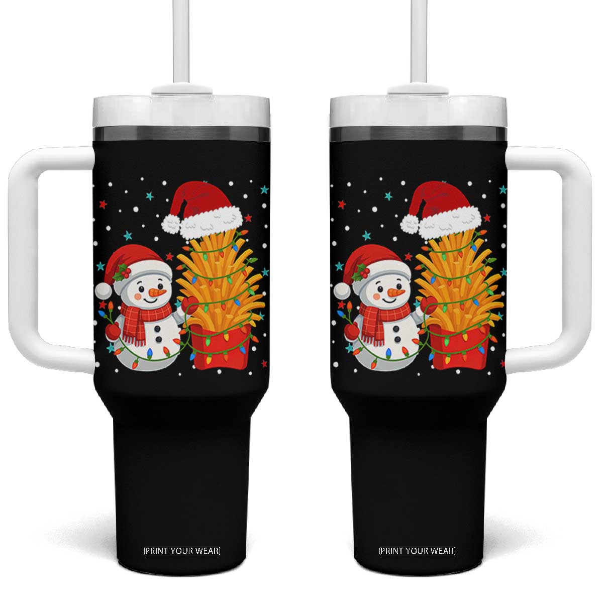 Funny Snowman Decorating French Fries Tumbler With Handle Christmas Gift TS12 One Size: 40 oz Black Print Your Wear