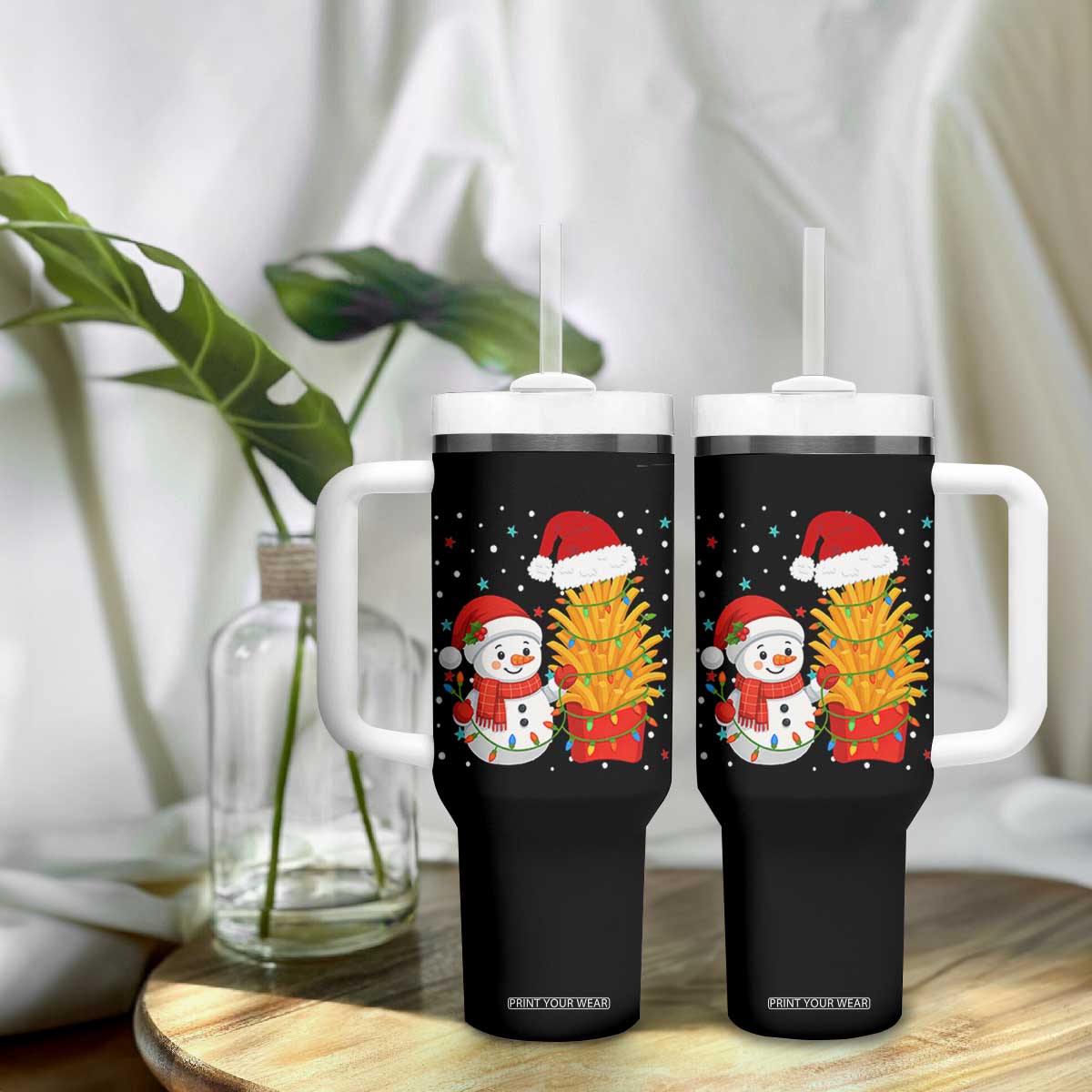 Funny Snowman Decorating French Fries Tumbler With Handle Christmas Gift TS12 Print Your Wear