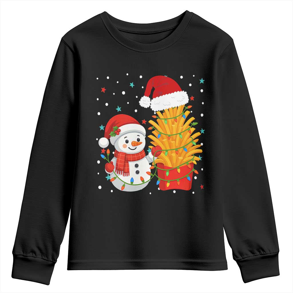 Funny Snowman Decorating French Fries Youth Sweatshirt Christmas Gift TS12 Black Print Your Wear