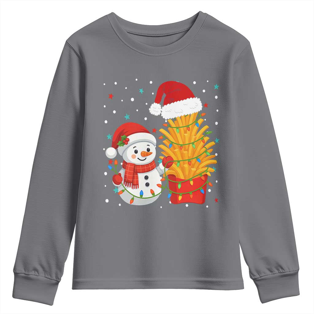 Funny Snowman Decorating French Fries Youth Sweatshirt Christmas Gift TS12 Charcoal Print Your Wear