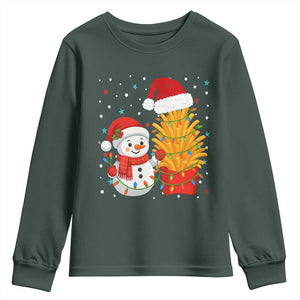 Funny Snowman Decorating French Fries Youth Sweatshirt Christmas Gift TS12 Dark Forest Green Print Your Wear