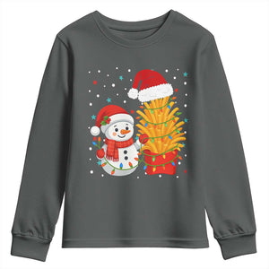 Funny Snowman Decorating French Fries Youth Sweatshirt Christmas Gift TS12 Dark Heather Print Your Wear