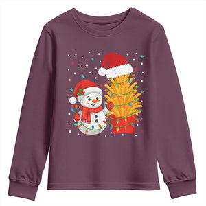Funny Snowman Decorating French Fries Youth Sweatshirt Christmas Gift TS12 Maroon Print Your Wear