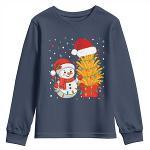 Funny Snowman Decorating French Fries Youth Sweatshirt Christmas Gift TS12 Navy Print Your Wear