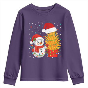 Funny Snowman Decorating French Fries Youth Sweatshirt Christmas Gift TS12 Purple Print Your Wear