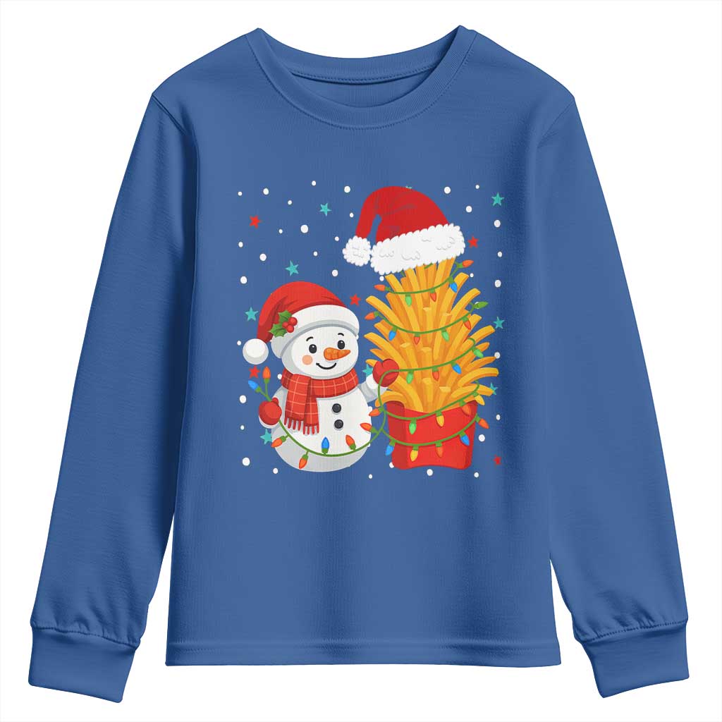 Funny Snowman Decorating French Fries Youth Sweatshirt Christmas Gift TS12 Royal Blue Print Your Wear
