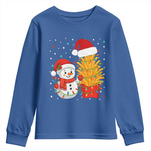 Funny Snowman Decorating French Fries Youth Sweatshirt Christmas Gift TS12 Royal Blue Print Your Wear