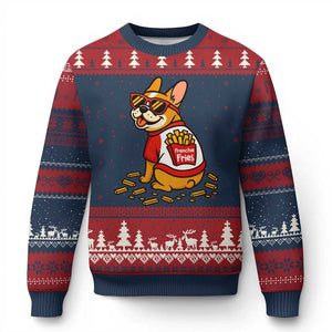 Frenchie Fries Ugly Christmas Sweater Funny French Bulldog Lover Gift TS12 Navy Red Print Your Wear