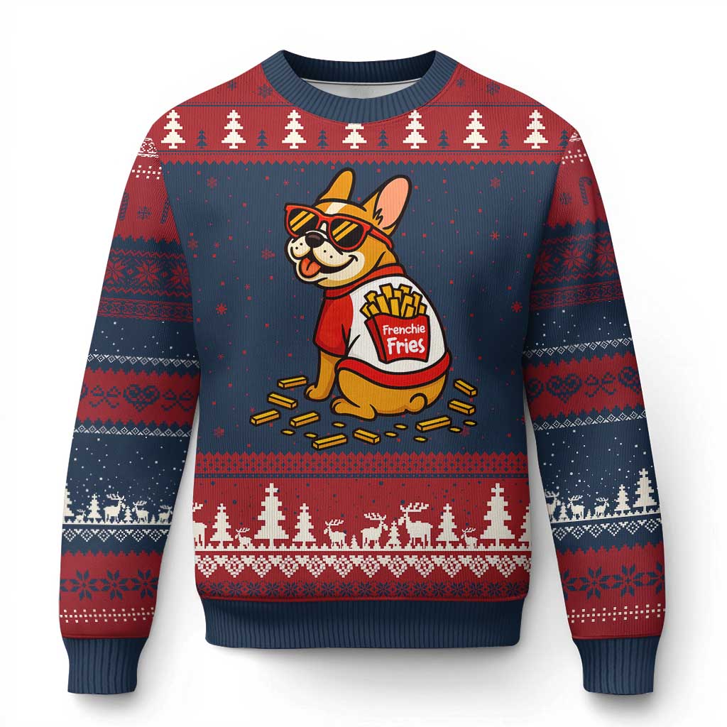 Frenchie Fries Ugly Christmas Sweater Funny French Bulldog Lover Gift TS12 Navy Red Print Your Wear