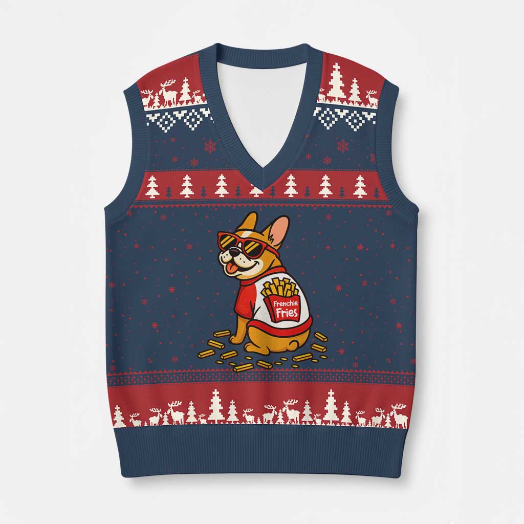 Frenchie Fries V-Neck Knit Sweater Vest Funny French Bulldog Lover Gift TS12 Navy Red Print Your Wear