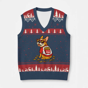 Frenchie Fries V-Neck Knit Sweater Vest Funny French Bulldog Lover Gift TS12 Navy Red Print Your Wear