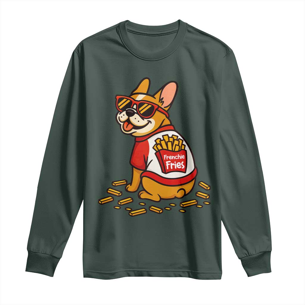 Frenchie Fries Long Sleeve Shirt Funny French Bulldog Lover Gift TS12 Dark Forest Green Print Your Wear