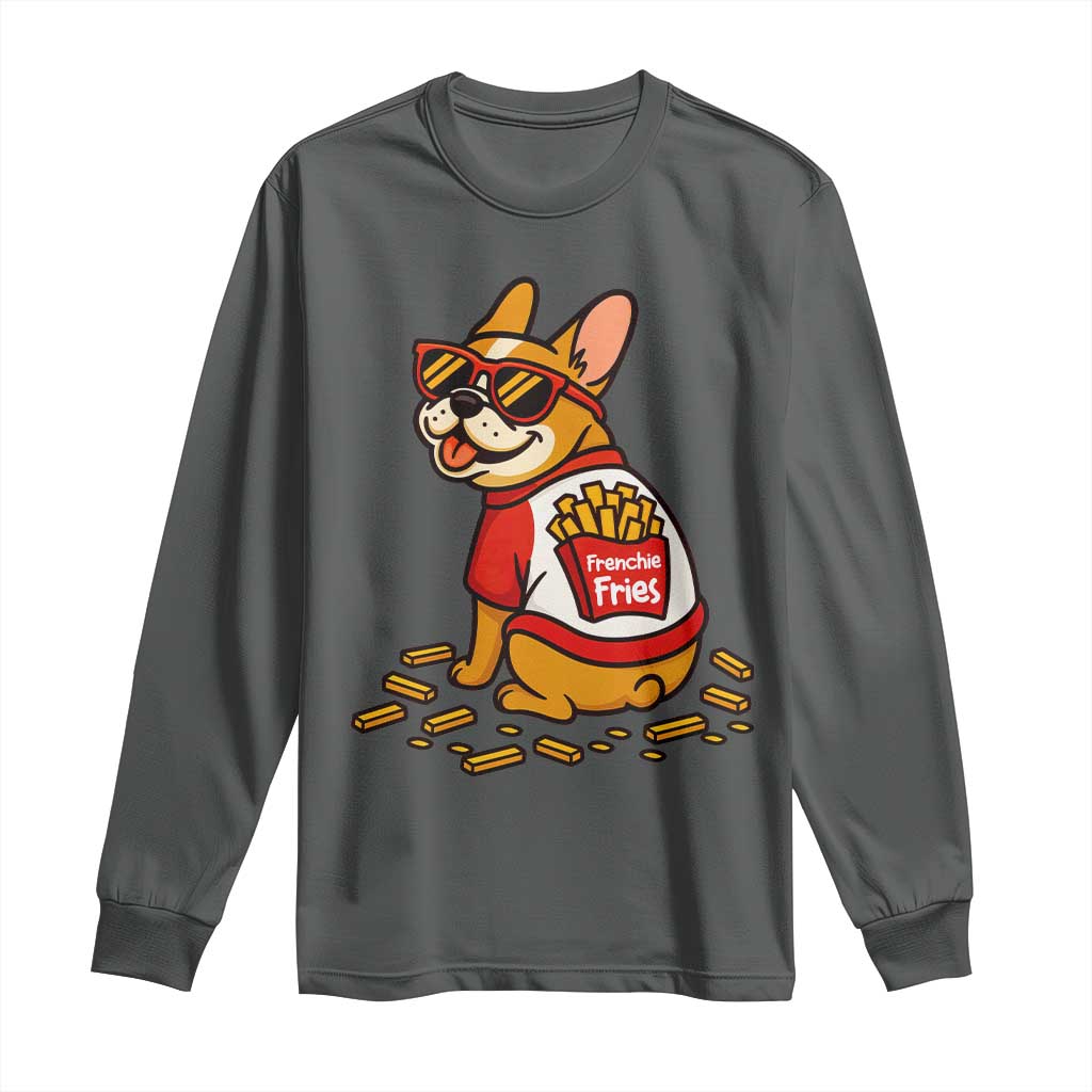 Frenchie Fries Long Sleeve Shirt Funny French Bulldog Lover Gift TS12 Dark Heather Print Your Wear