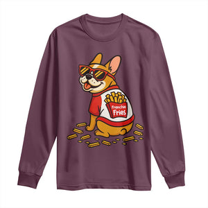 Frenchie Fries Long Sleeve Shirt Funny French Bulldog Lover Gift TS12 Maroon Print Your Wear