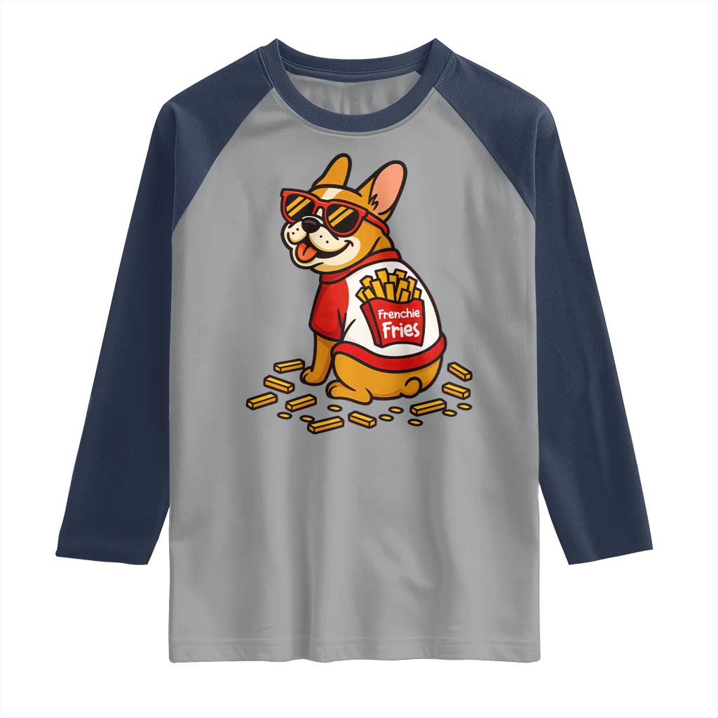Frenchie Fries Raglan Shirt Funny French Bulldog Lover Gift TS12 Sport Gray Navy Print Your Wear