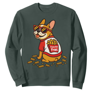 Frenchie Fries Sweatshirt Funny French Bulldog Lover Gift TS12 Dark Forest Green Print Your Wear