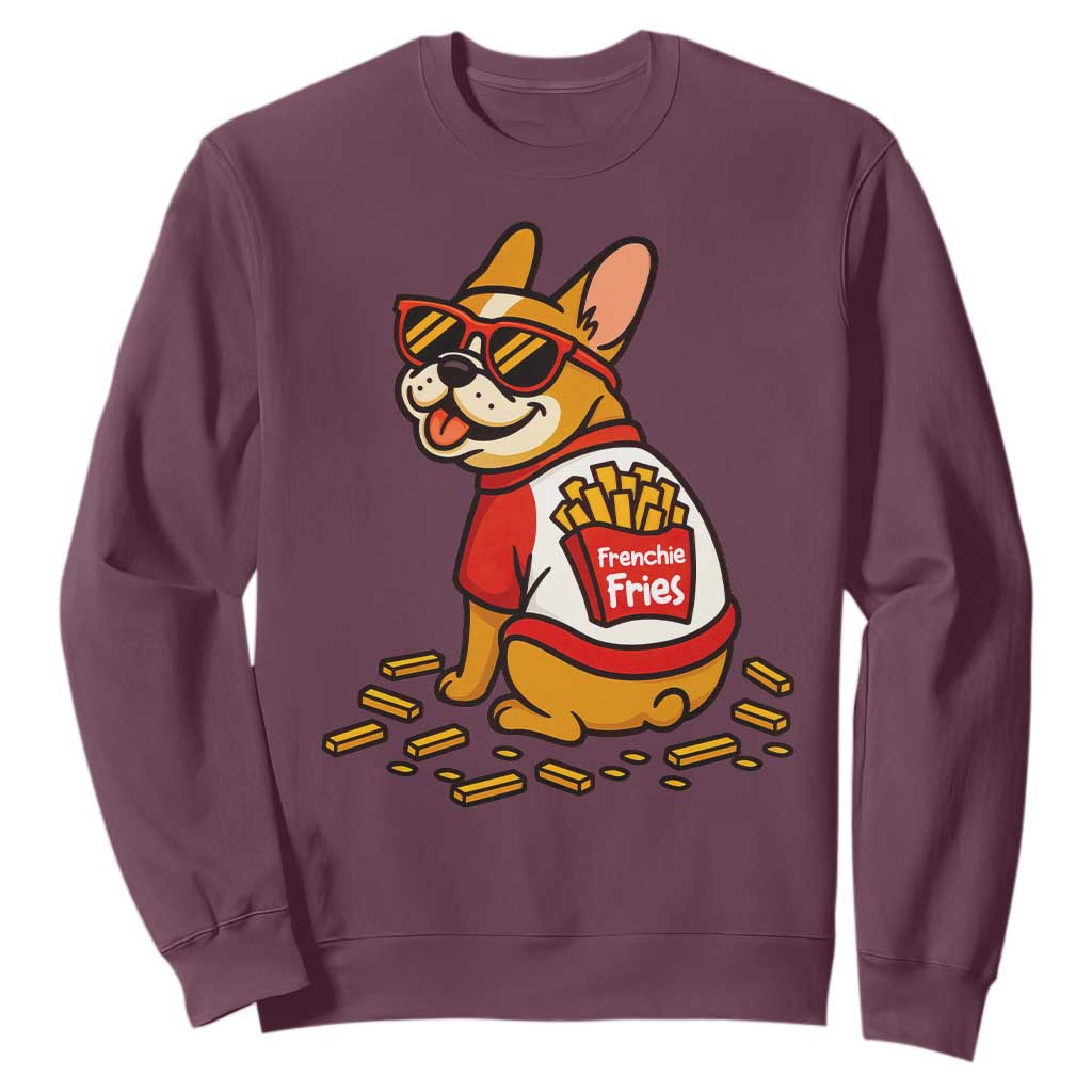Frenchie Fries Sweatshirt Funny French Bulldog Lover Gift TS12 Maroon Print Your Wear