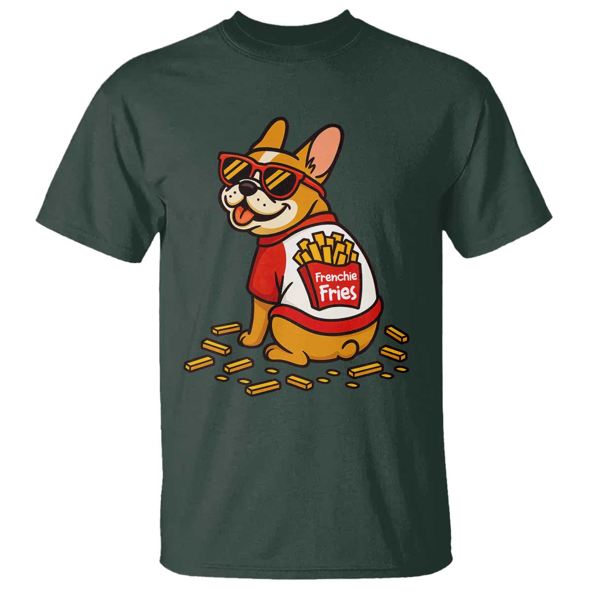 Frenchie Fries T Shirt Funny French Bulldog Lover Gift TS12 Dark Forest Green Print Your Wear