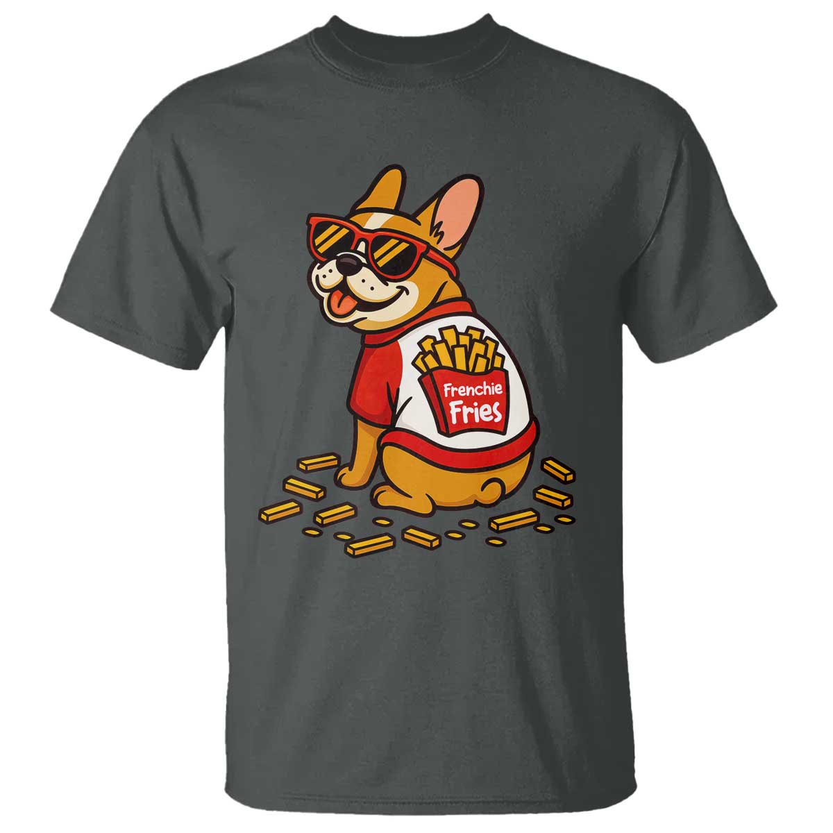Frenchie Fries T Shirt Funny French Bulldog Lover Gift TS12 Dark Heather Print Your Wear