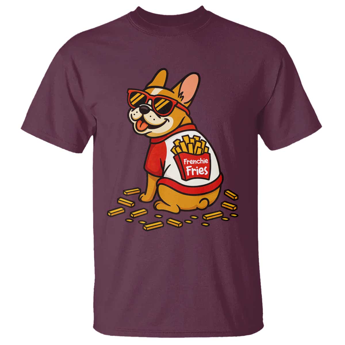 Frenchie Fries T Shirt Funny French Bulldog Lover Gift TS12 Maroon Print Your Wear