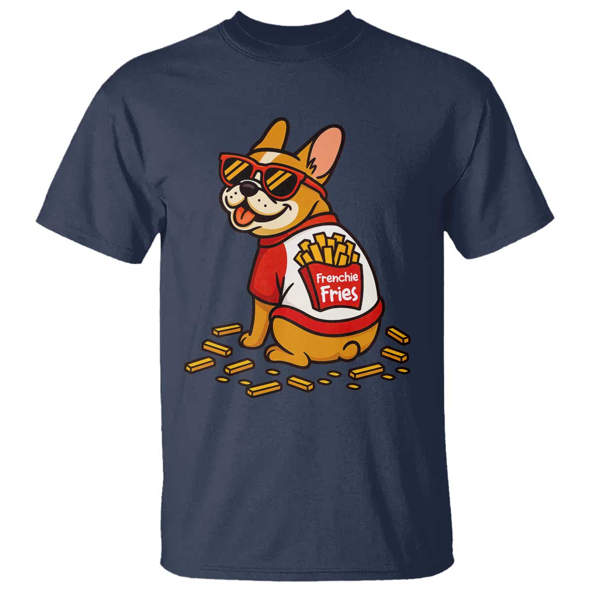 Frenchie Fries T Shirt Funny French Bulldog Lover Gift TS12 Navy Print Your Wear