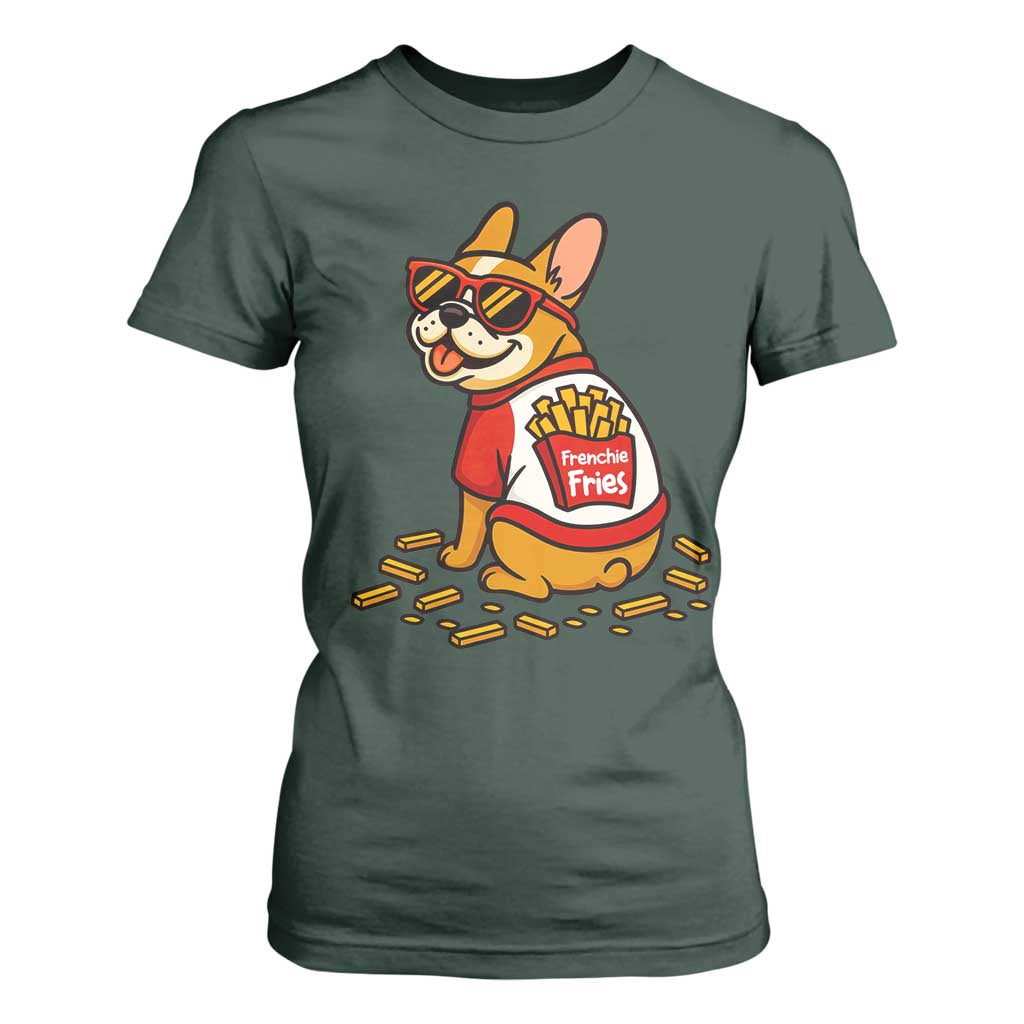 Frenchie Fries T Shirt For Women Funny French Bulldog Lover Gift TS12 Dark Forest Green Print Your Wear