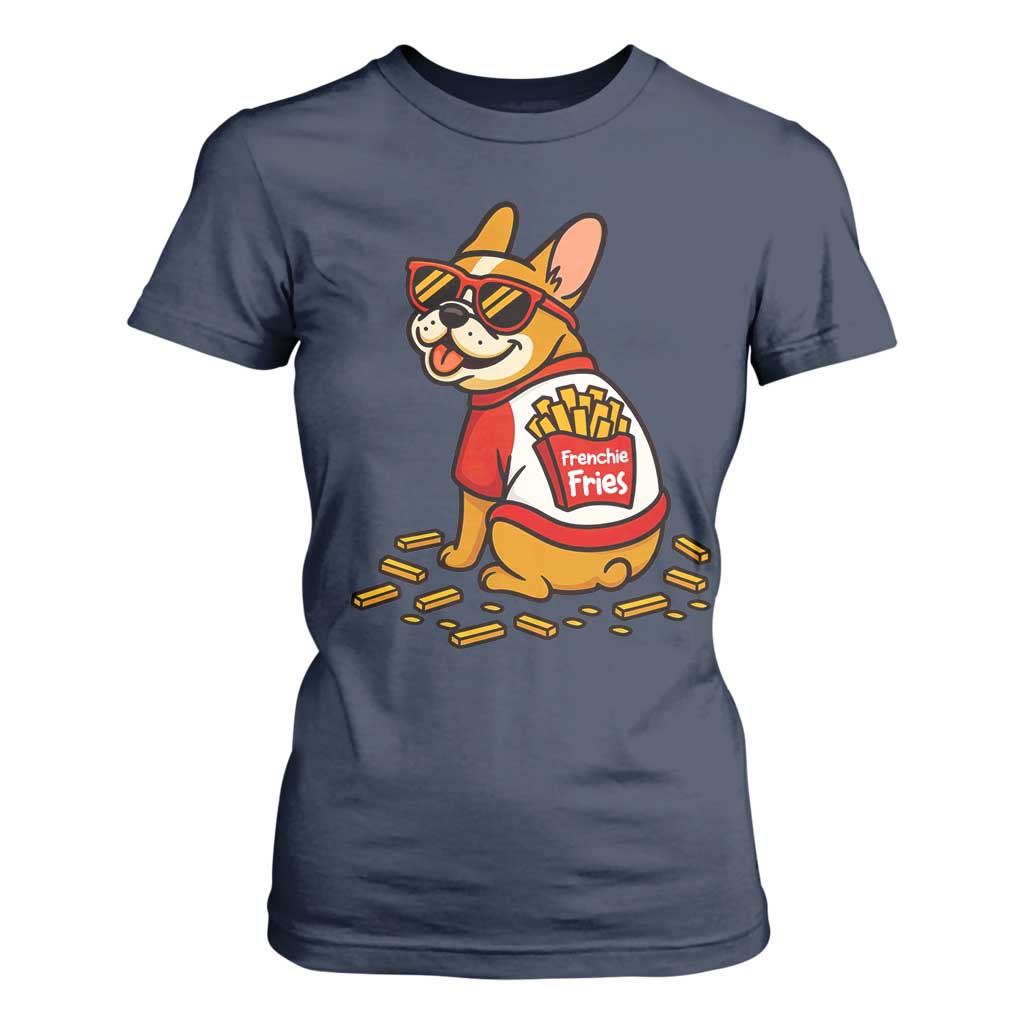 Frenchie Fries T Shirt For Women Funny French Bulldog Lover Gift TS12 Navy Print Your Wear
